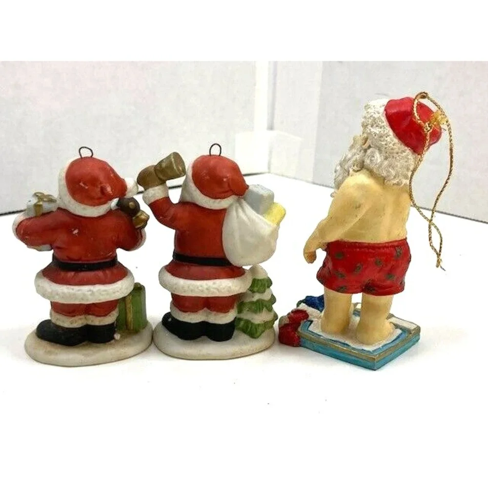 Lot Of 3 Vintage Ceramic Santa‎ Claus Ornaments Made In Japan Santa Bathing Suit